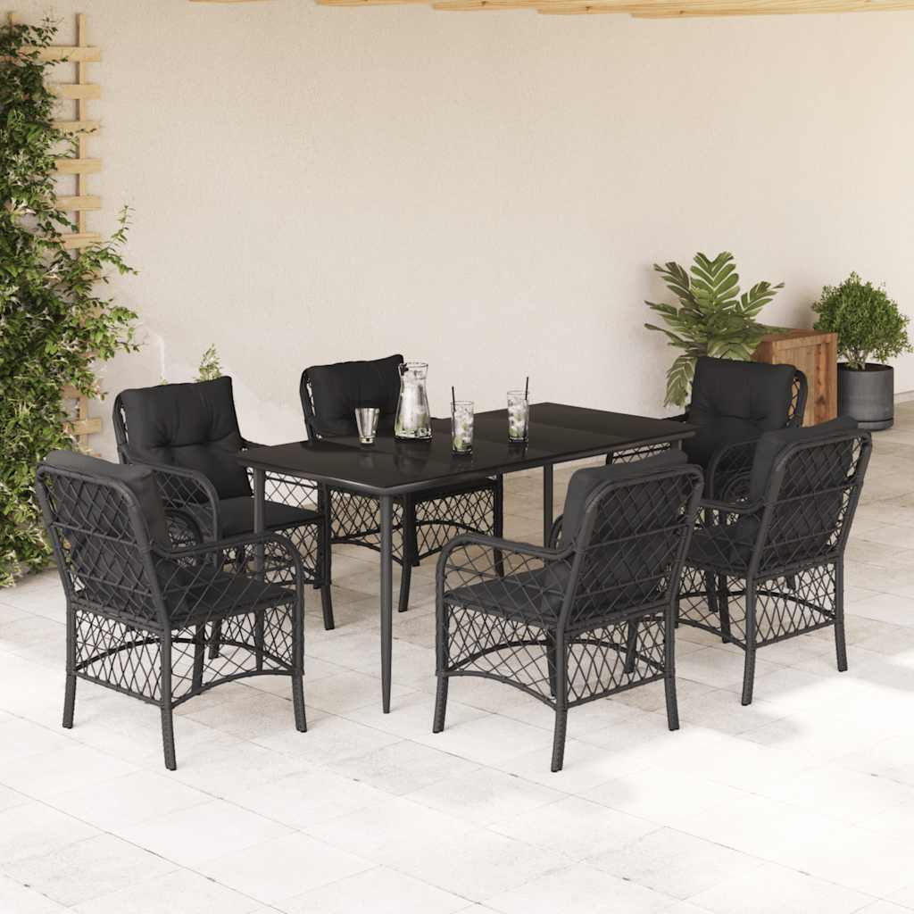 3-tlg. Bistro-Set mit Kissen Schwarz Poly Rattan