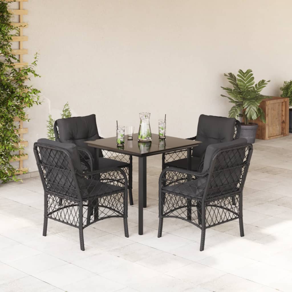 3-tlg. Bistro-Set mit Kissen Schwarz Poly Rattan