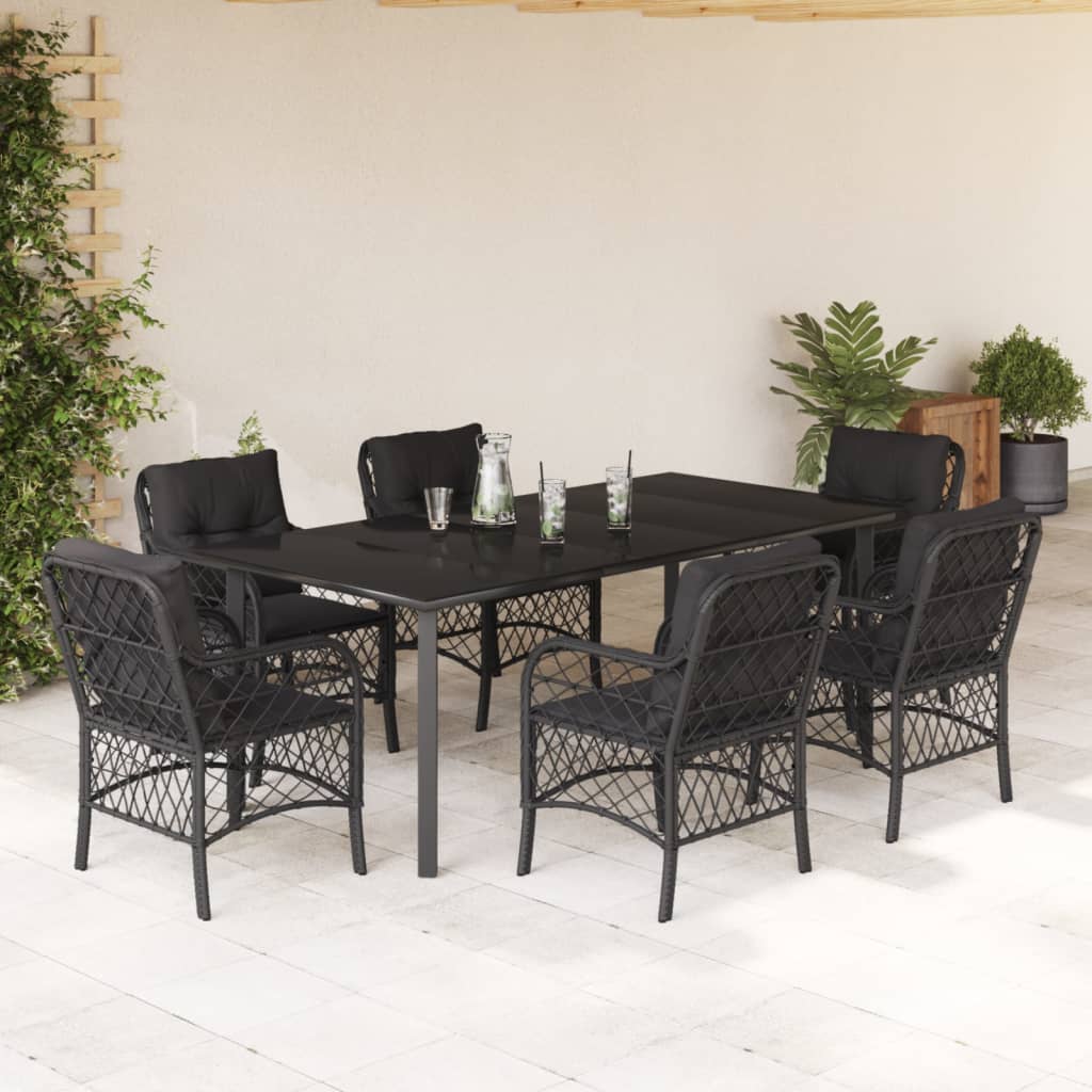 3-tlg. Bistro-Set mit Kissen Schwarz Poly Rattan