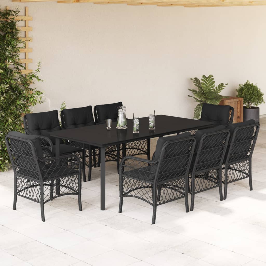 3-tlg. Bistro-Set mit Kissen Schwarz Poly Rattan