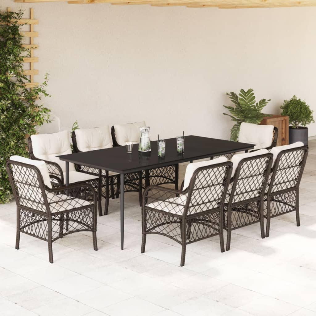 3-tlg. Bistro-Set mit Kissen Braun Poly Rattan