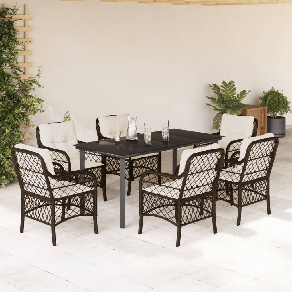 3-tlg. Bistro-Set mit Kissen Braun Poly Rattan