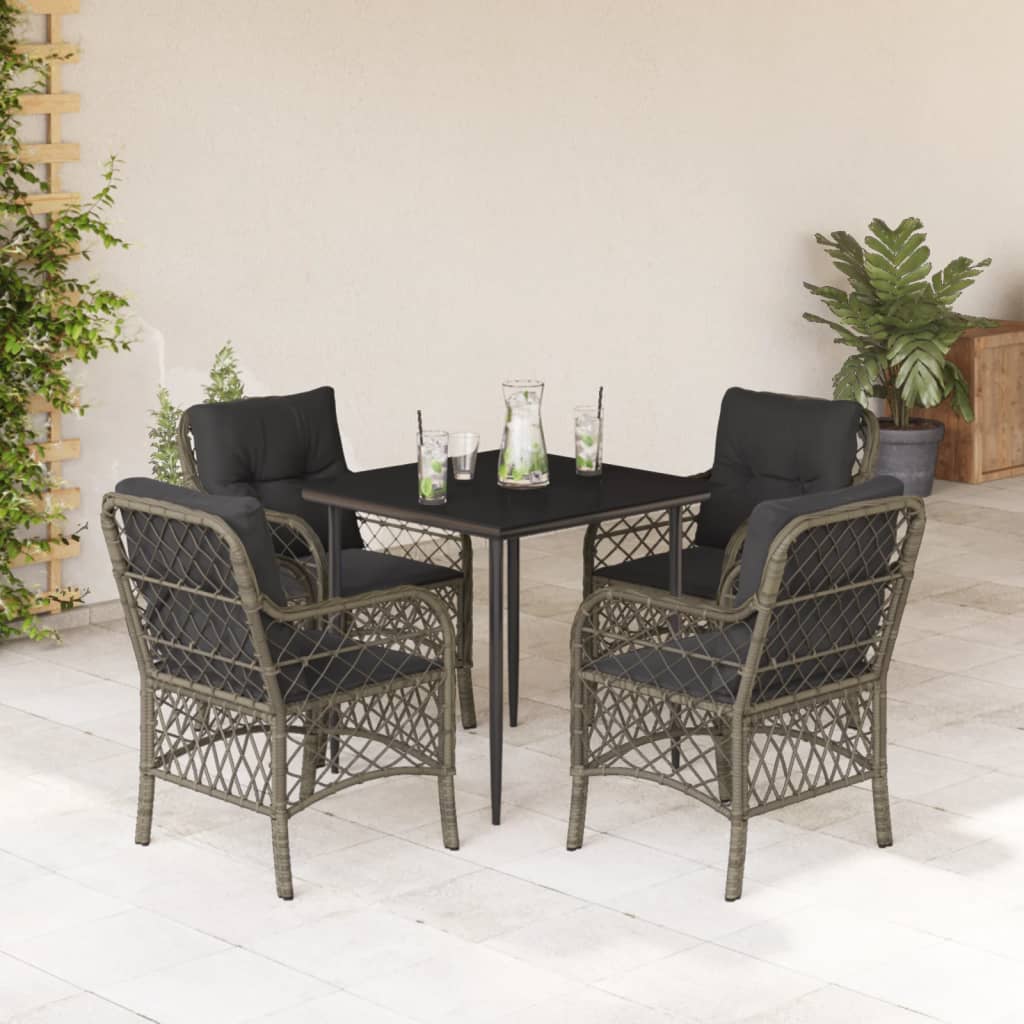 3-tlg. Bistro-Set mit Kissen Grau Poly Rattan