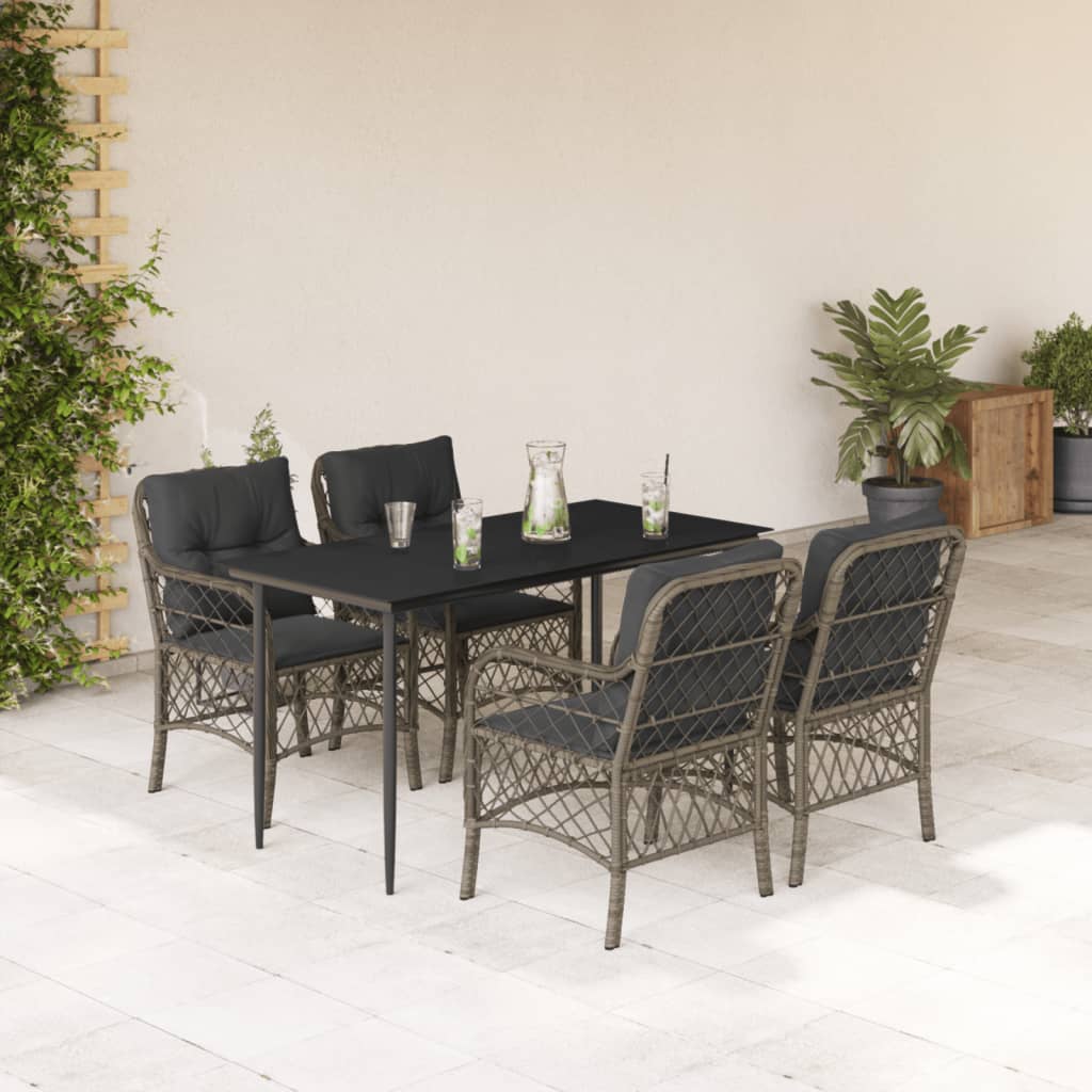 3-tlg. Bistro-Set mit Kissen Grau Poly Rattan