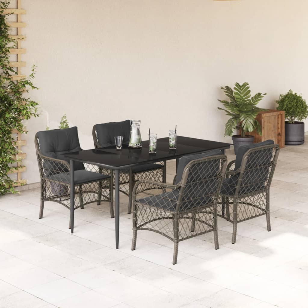 3-tlg. Bistro-Set mit Kissen Grau Poly Rattan