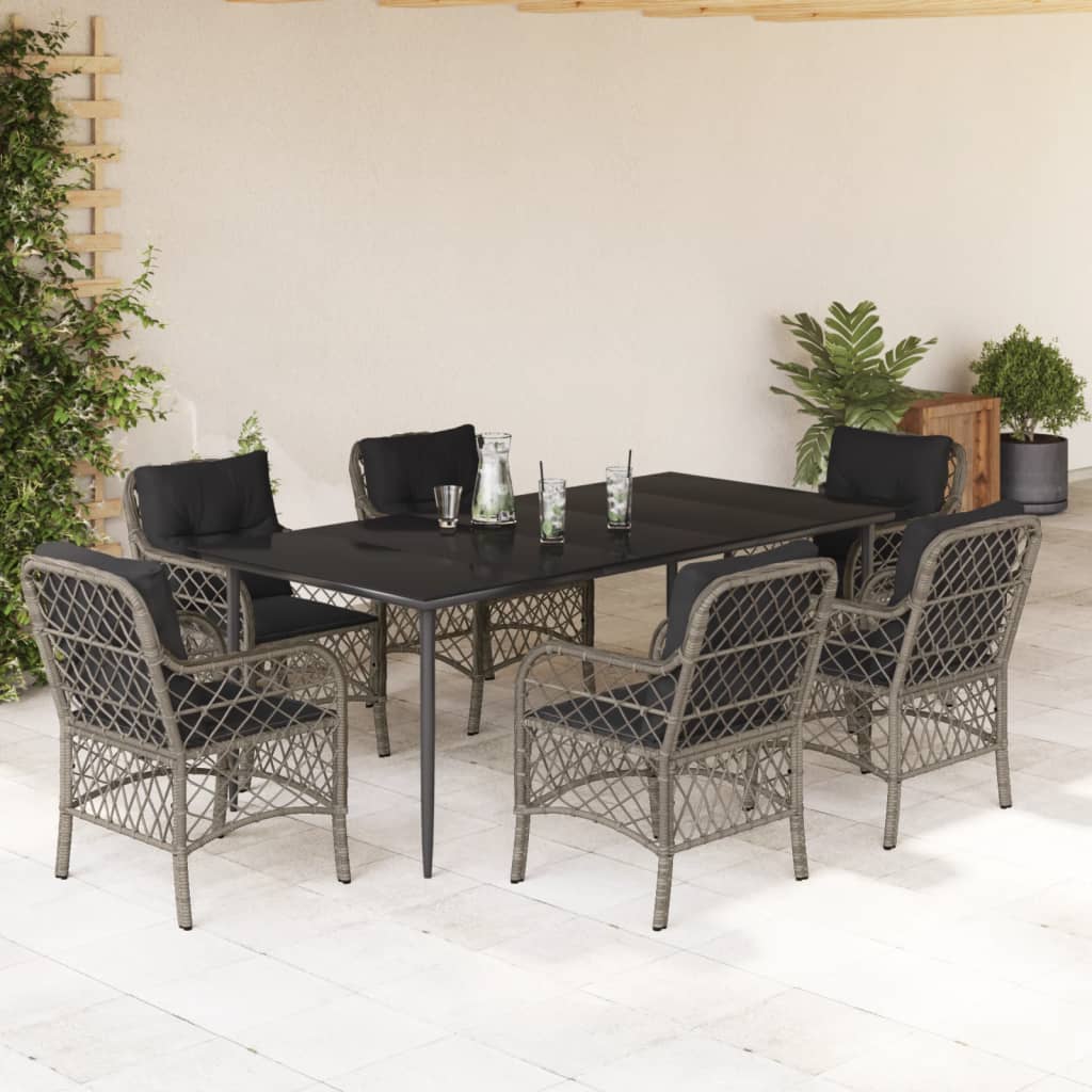 3-tlg. Bistro-Set mit Kissen Grau Poly Rattan