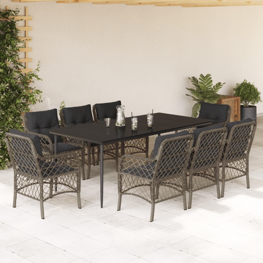 3-tlg. Bistro-Set mit Kissen Grau Poly Rattan