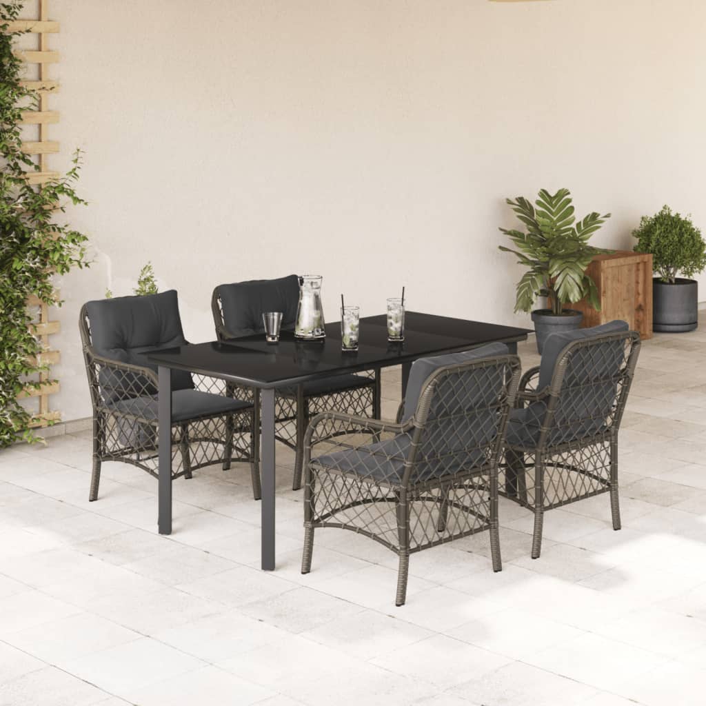 3-tlg. Bistro-Set mit Kissen Grau Poly Rattan