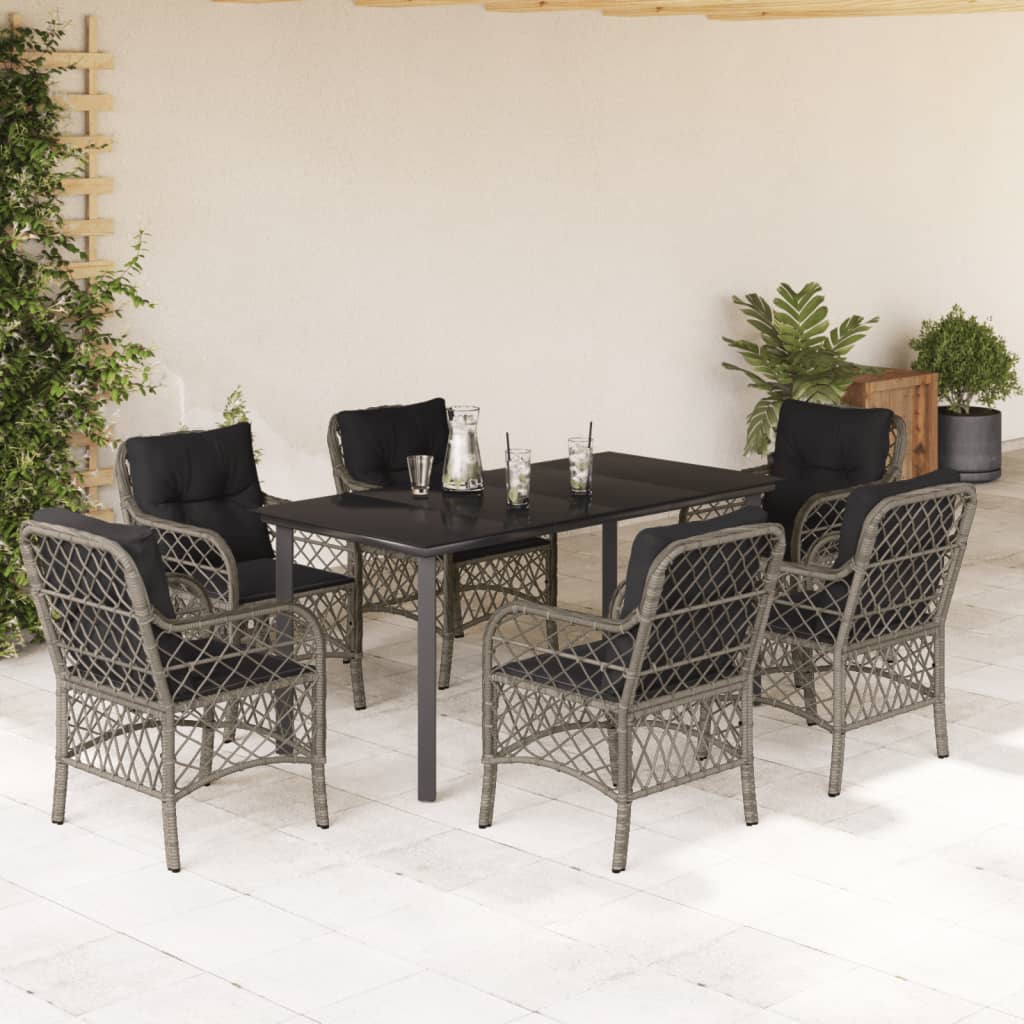 3-tlg. Bistro-Set mit Kissen Grau Poly Rattan