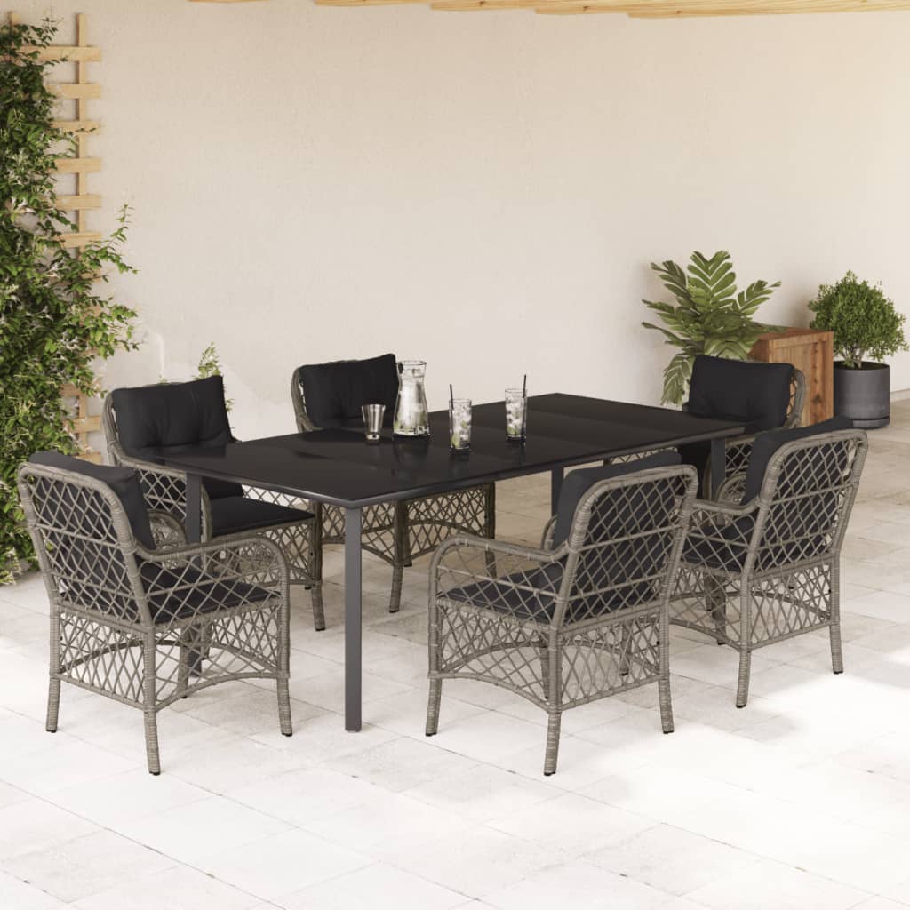 3-tlg. Bistro-Set mit Kissen Grau Poly Rattan