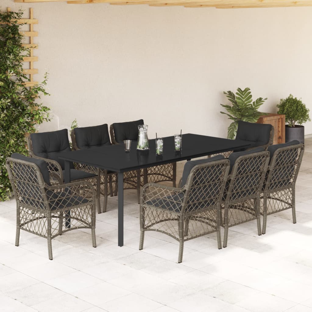 3-tlg. Bistro-Set mit Kissen Grau Poly Rattan