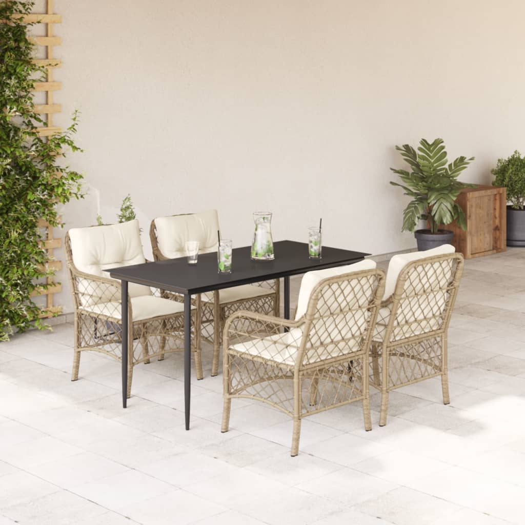 3-tlg. Bistro-Set mit Kissen Beige Poly Rattan