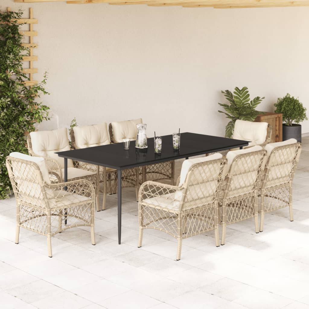 3-tlg. Bistro-Set mit Kissen Beige Poly Rattan