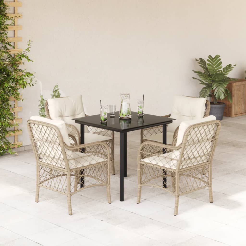 3-tlg. Bistro-Set mit Kissen Beige Poly Rattan
