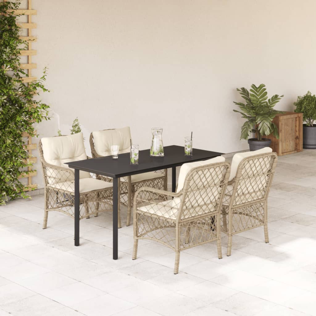 3-tlg. Bistro-Set mit Kissen Beige Poly Rattan