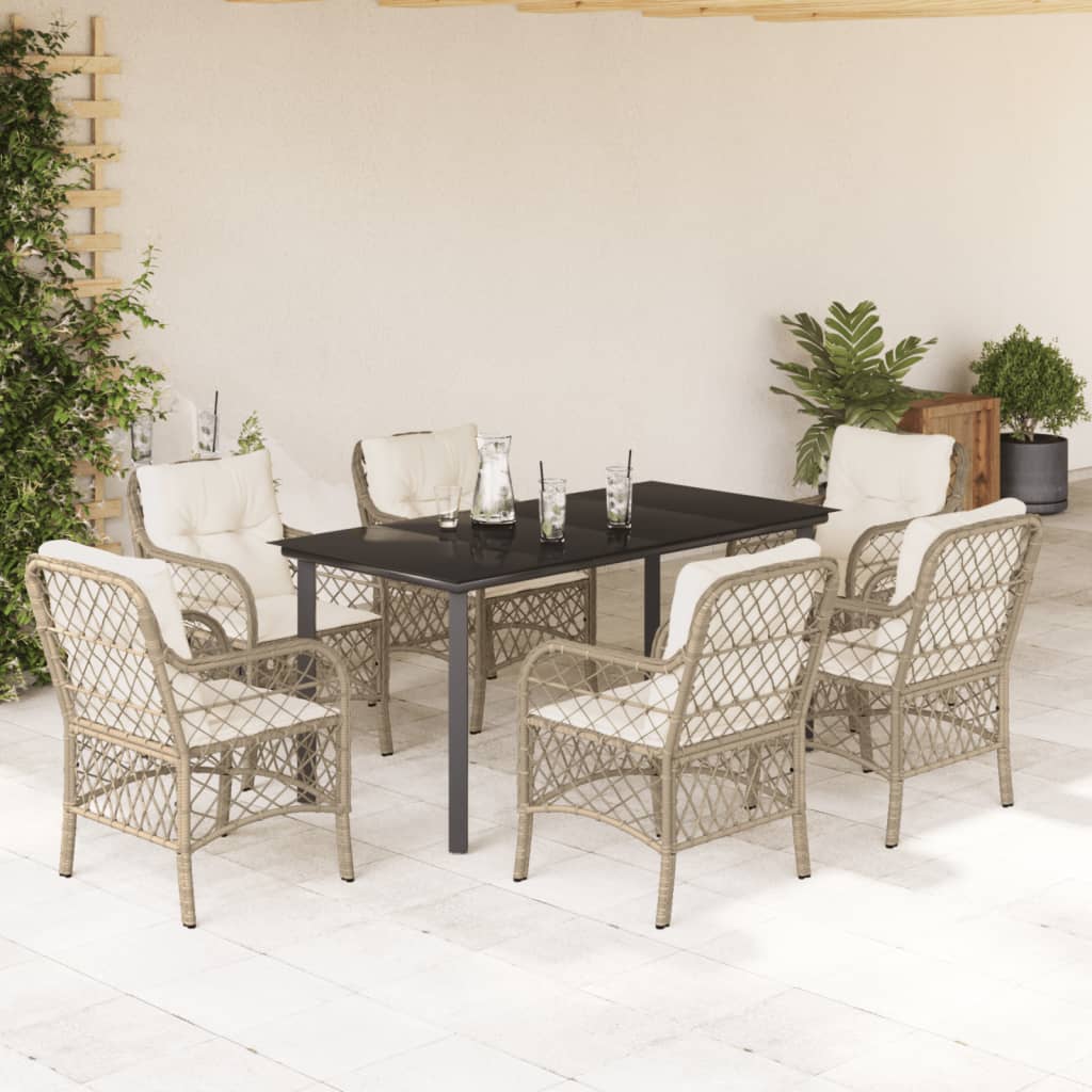3-tlg. Bistro-Set mit Kissen Beige Poly Rattan