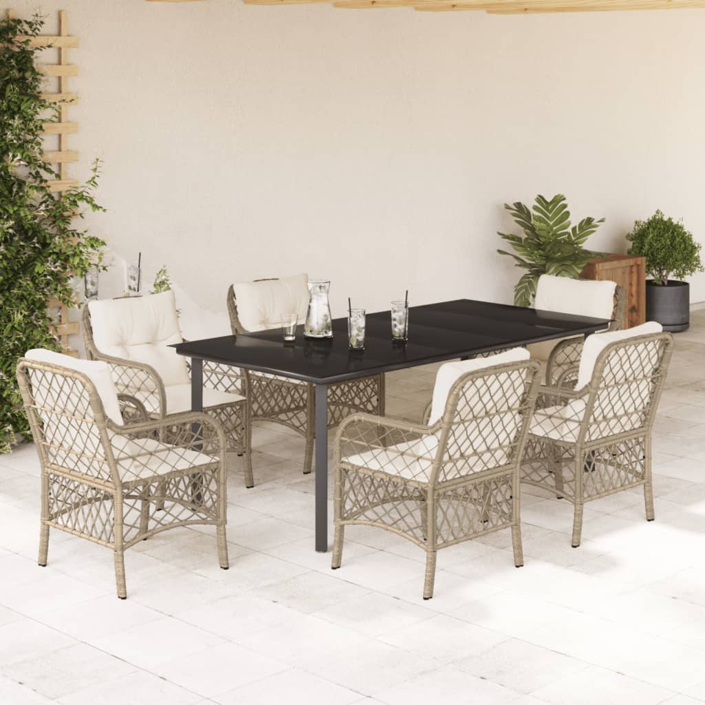 3-tlg. Bistro-Set mit Kissen Beige Poly Rattan
