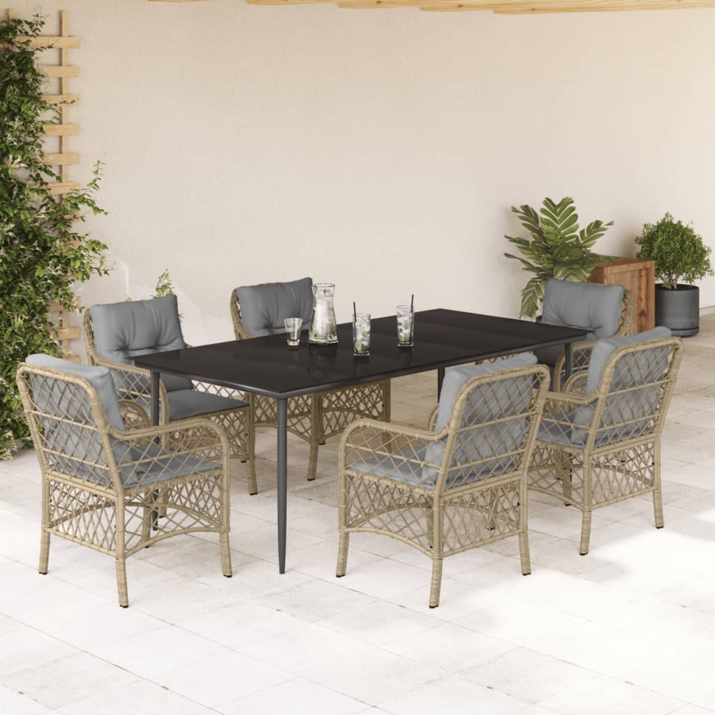 3-tlg. Bistro-Set mit Kissen Beigemischung Poly Rattan