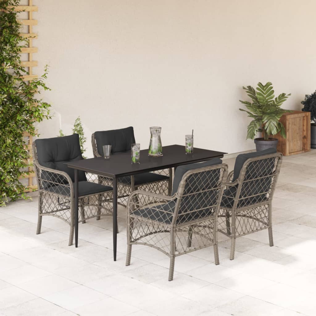 3-tlg. Bistro-Set mit Kissen Hellgrau Poly Rattan