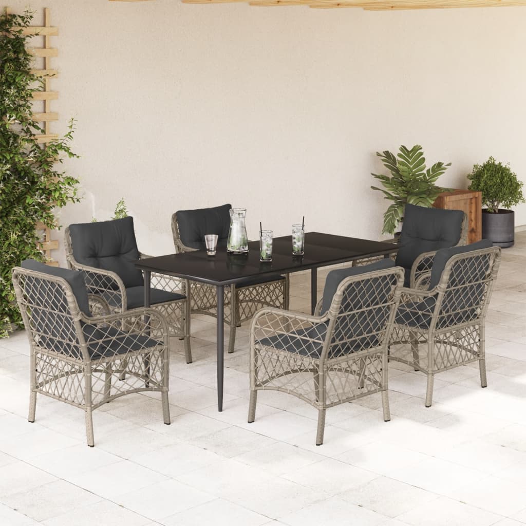 3-tlg. Bistro-Set mit Kissen Hellgrau Poly Rattan
