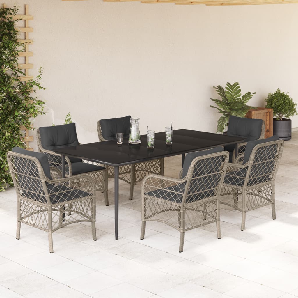 3-tlg. Bistro-Set mit Kissen Hellgrau Poly Rattan