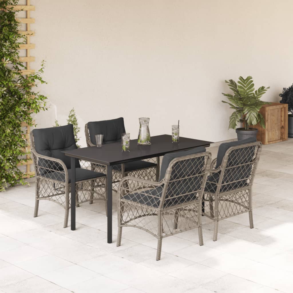 3-tlg. Bistro-Set mit Kissen Hellgrau Poly Rattan
