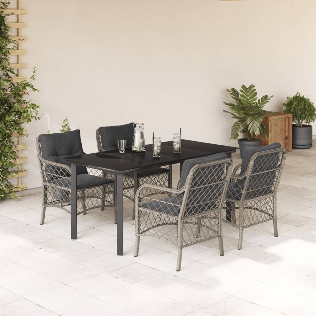 3-tlg. Bistro-Set mit Kissen Hellgrau Poly Rattan