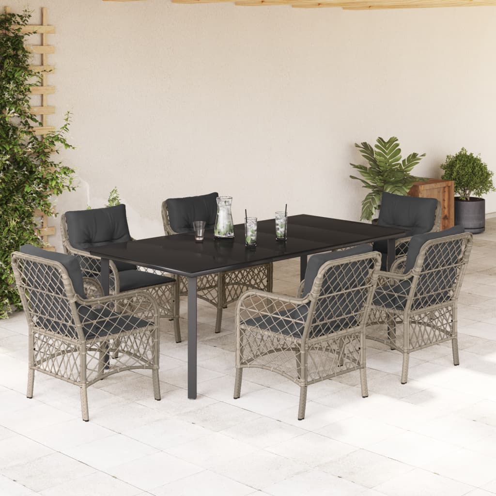 3-tlg. Bistro-Set mit Kissen Hellgrau Poly Rattan