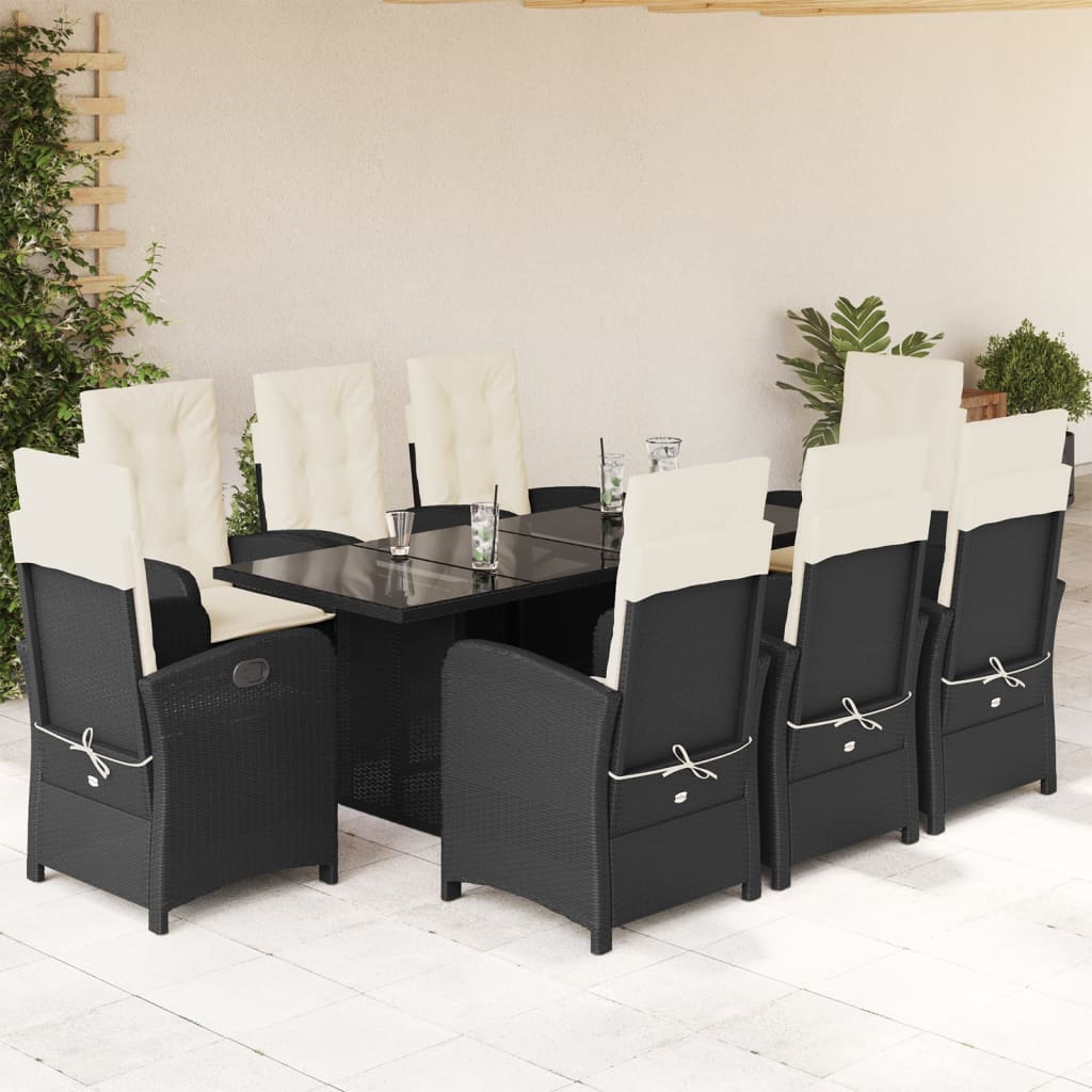 7-tlg. Garten-Essgruppe mit Kissen Schwarz Poly Rattan
