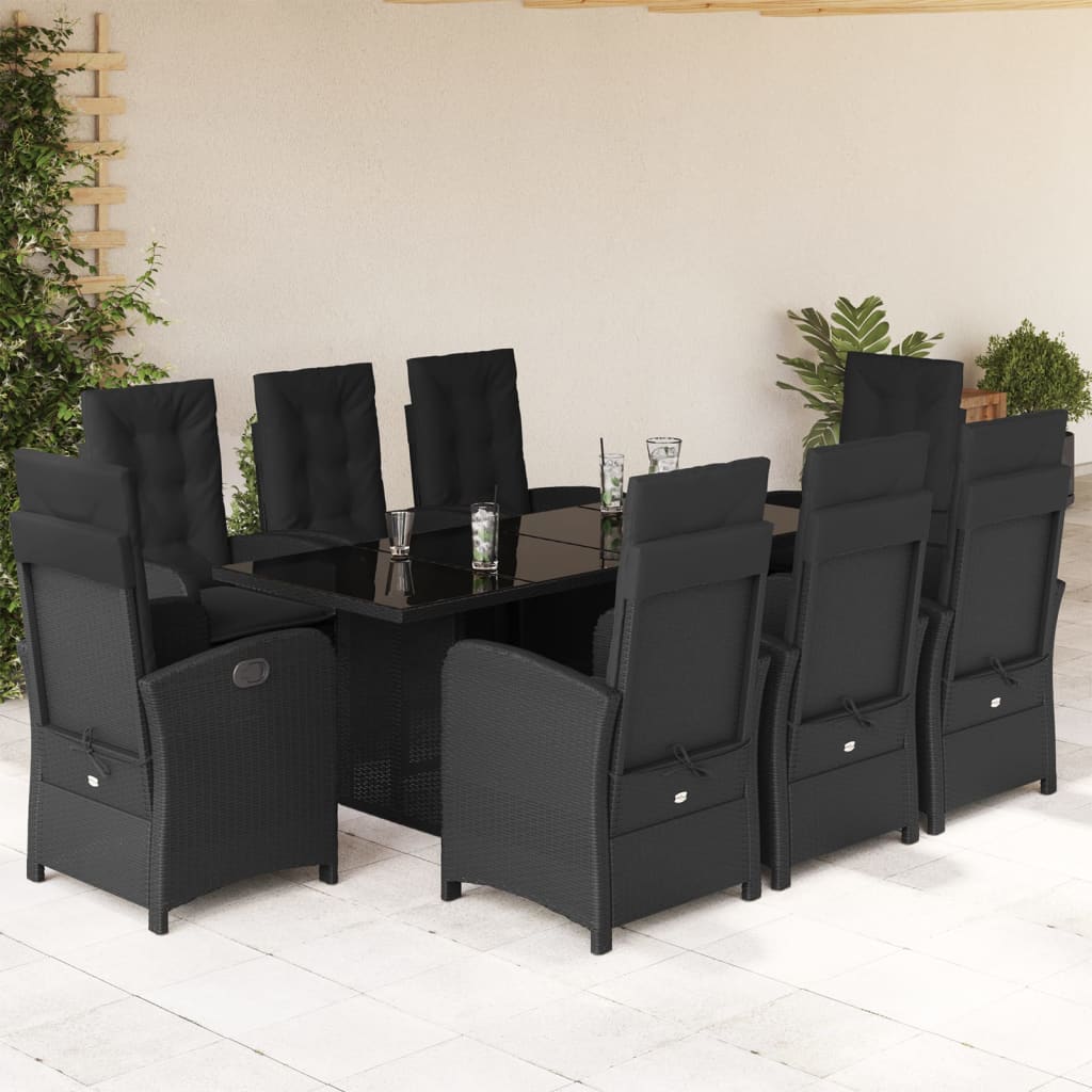 7-tlg. Garten-Essgruppe mit Kissen Schwarz Poly Rattan
