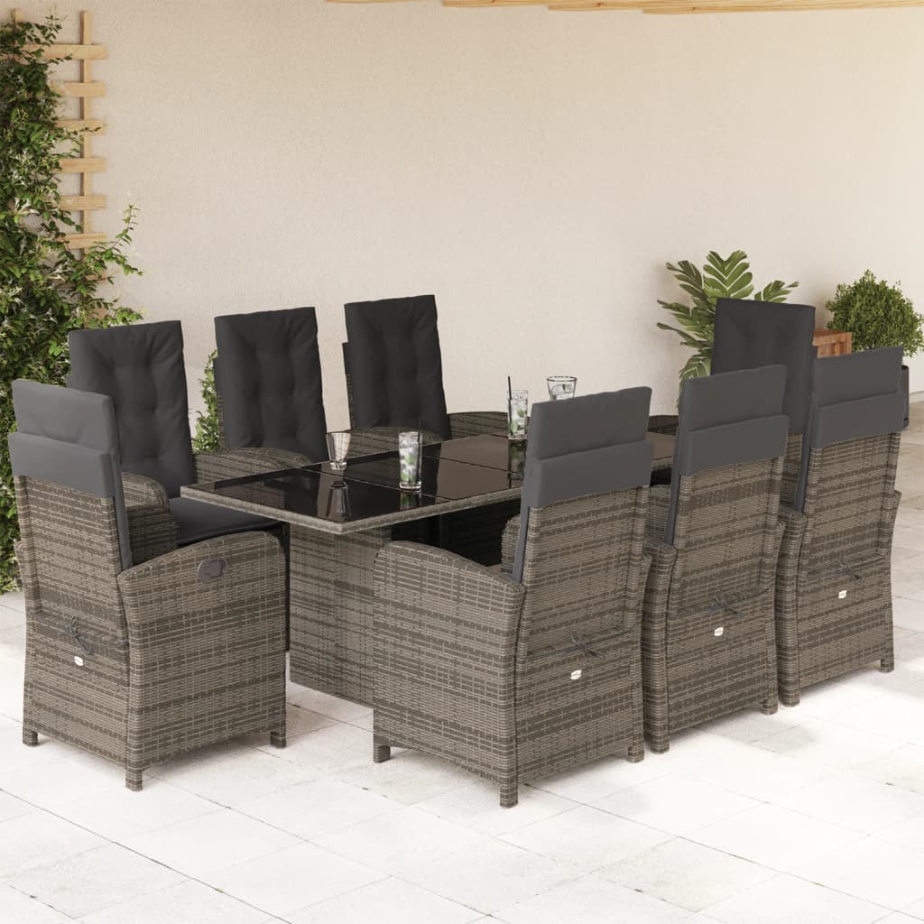 7-tlg. Garten-Essgruppe mit Kissen Schwarz Poly Rattan
