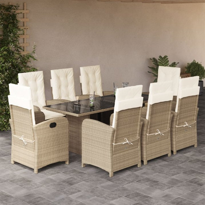 7-tlg. Garten-Essgruppe mit Kissen Schwarz Poly Rattan