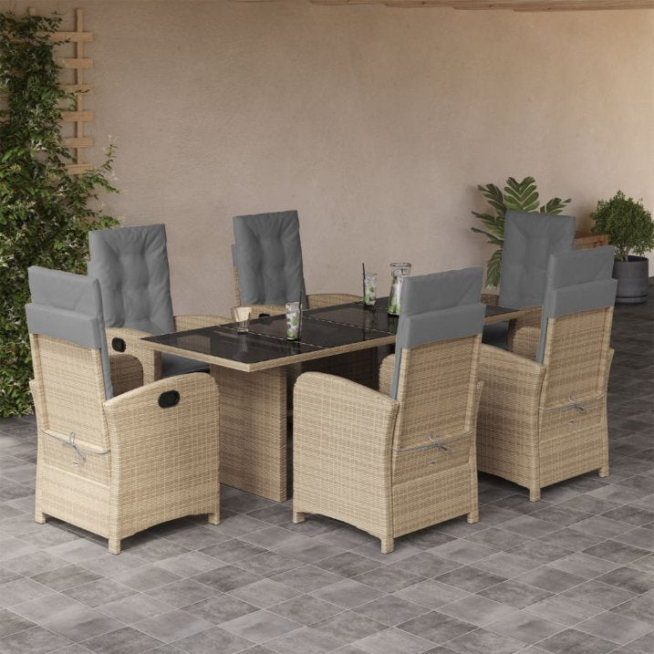 7-tlg. Garten-Essgruppe mit Kissen Schwarz Poly Rattan