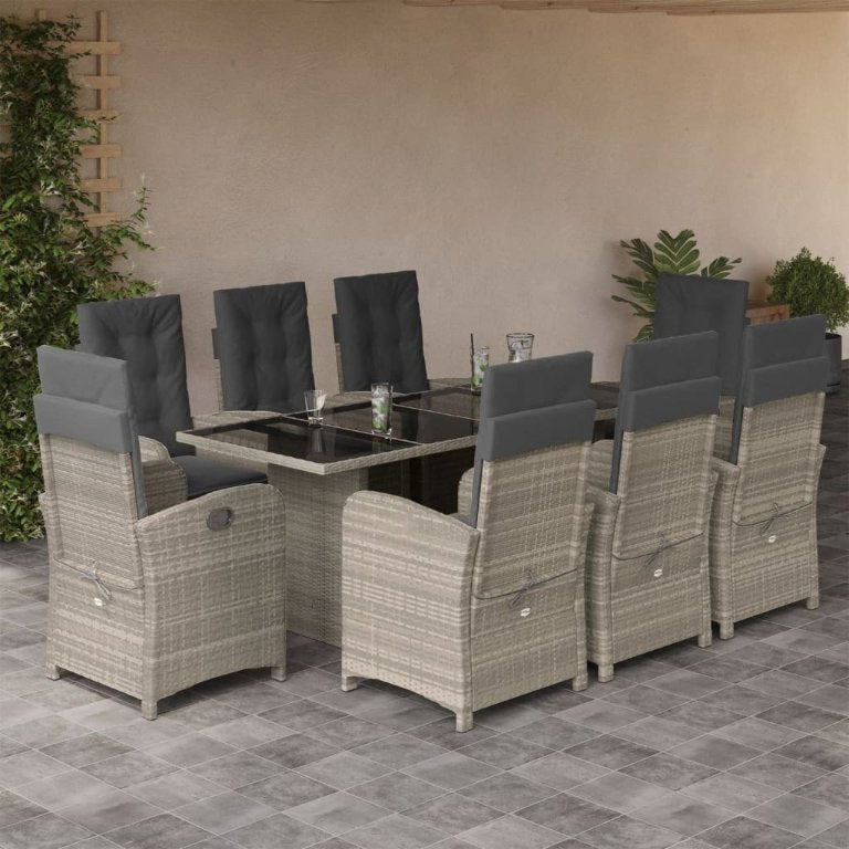 7-tlg. Garten-Essgruppe mit Kissen Schwarz Poly Rattan
