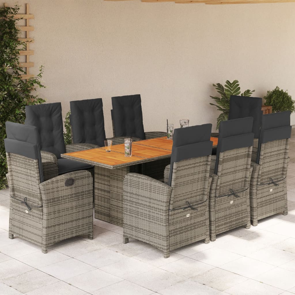 7-tlg. Garten-Essgruppe mit Kissen Schwarz Poly Rattan