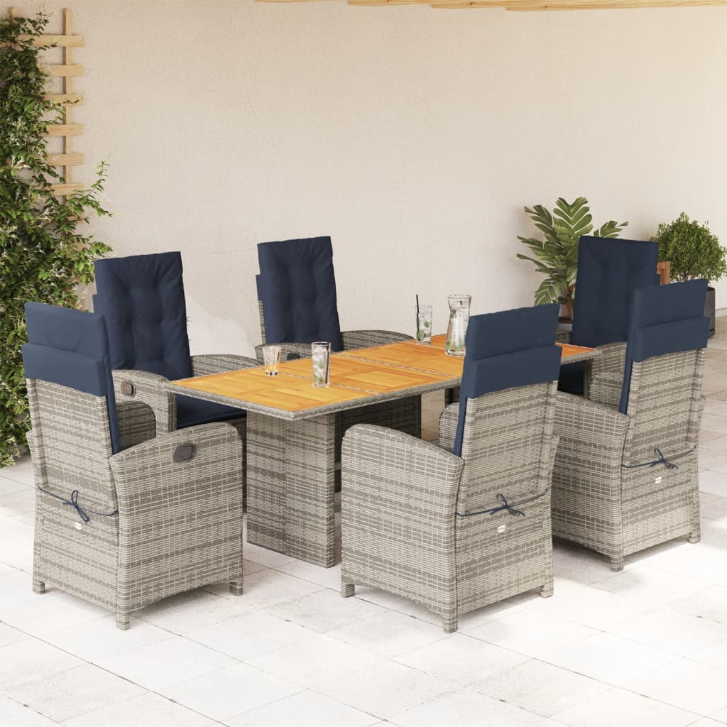 7-tlg. Garten-Essgruppe mit Kissen Schwarz Poly Rattan