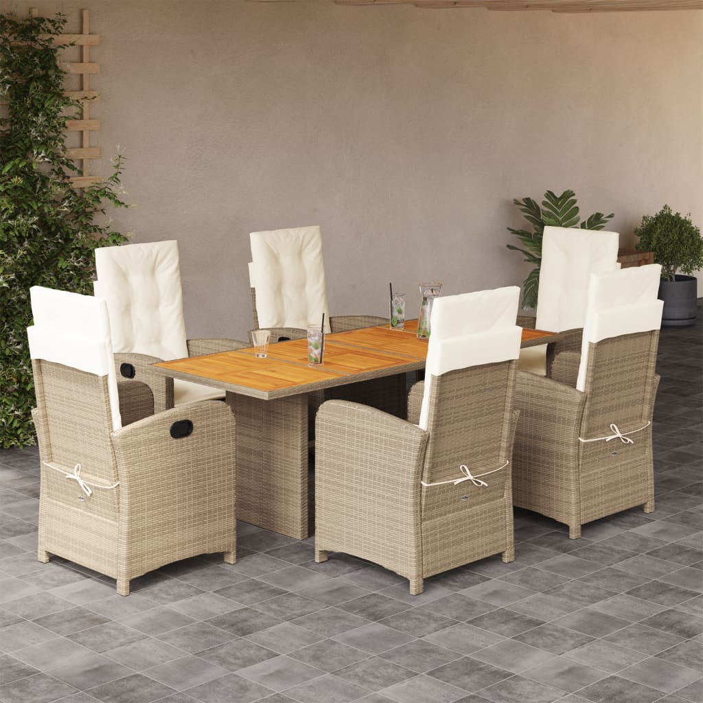 7-tlg. Garten-Essgruppe mit Kissen Schwarz Poly Rattan