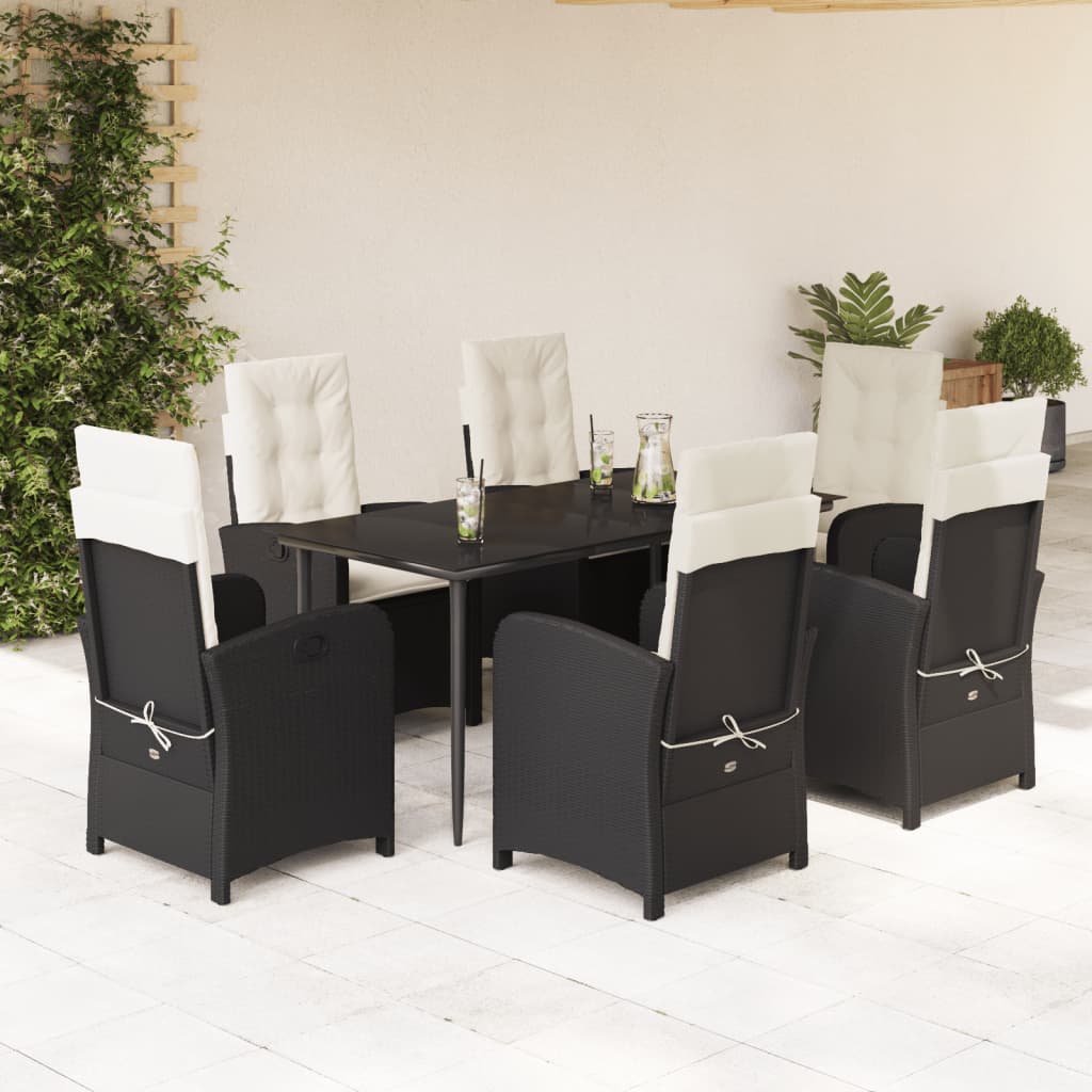 3-tlg. Garten-Essgruppe mit Kissen Schwarz Poly Rattan