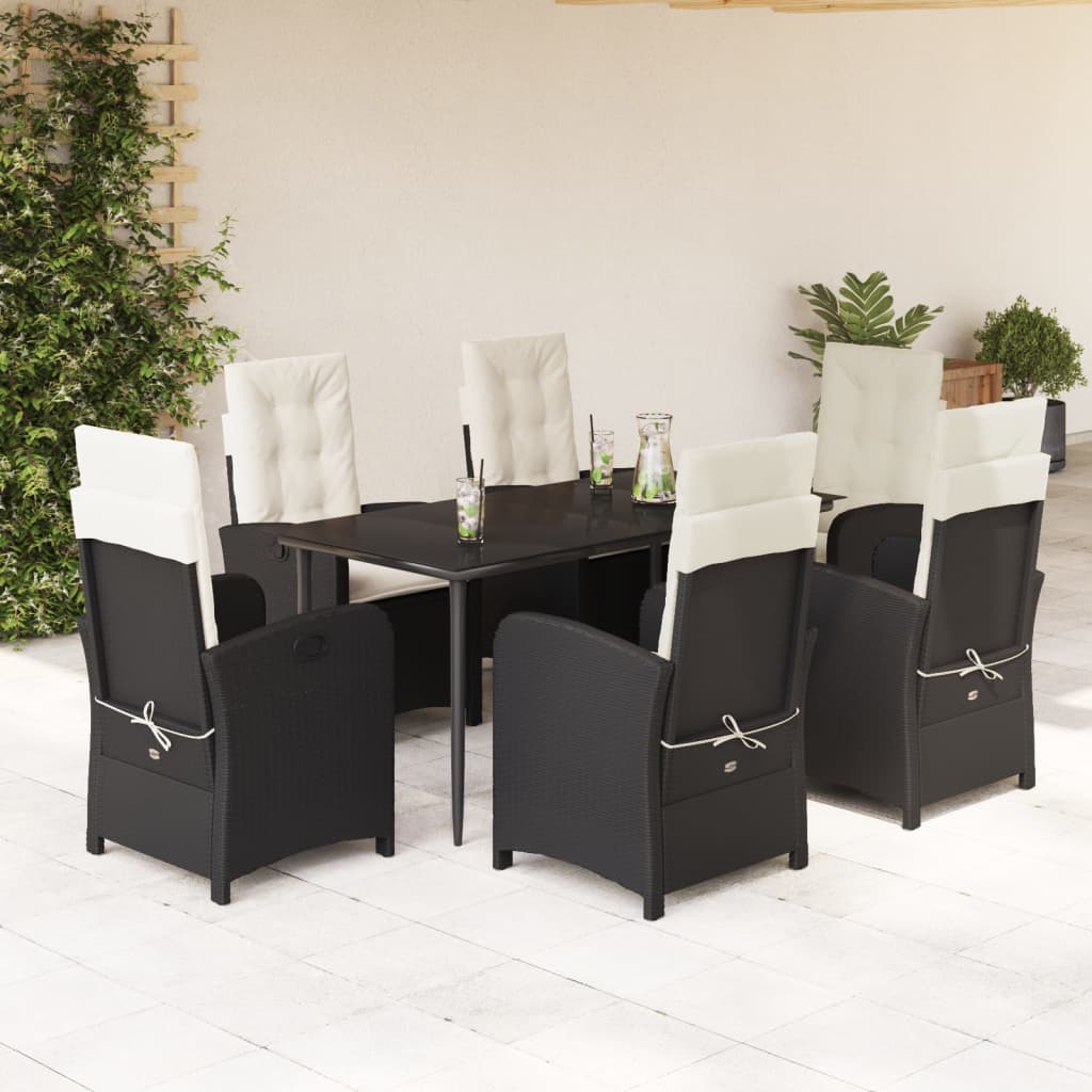 3-tlg. Garten-Essgruppe mit Kissen Schwarz Poly Rattan