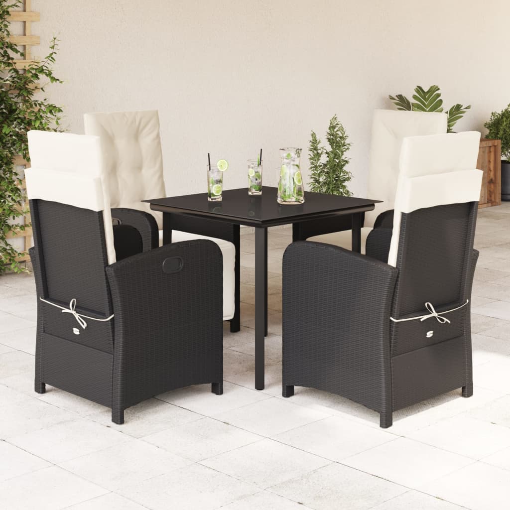 3-tlg. Garten-Essgruppe mit Kissen Schwarz Poly Rattan