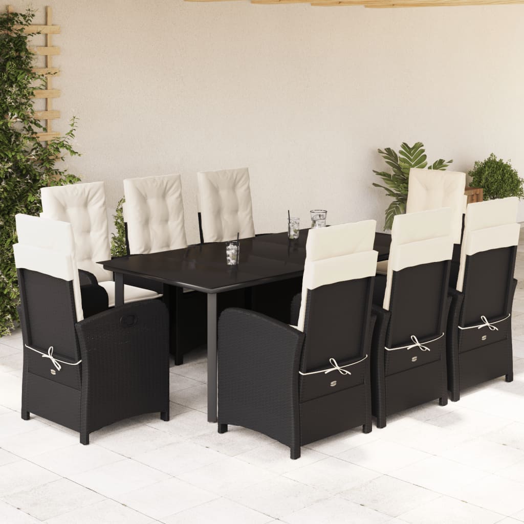 3-tlg. Garten-Essgruppe mit Kissen Schwarz Poly Rattan