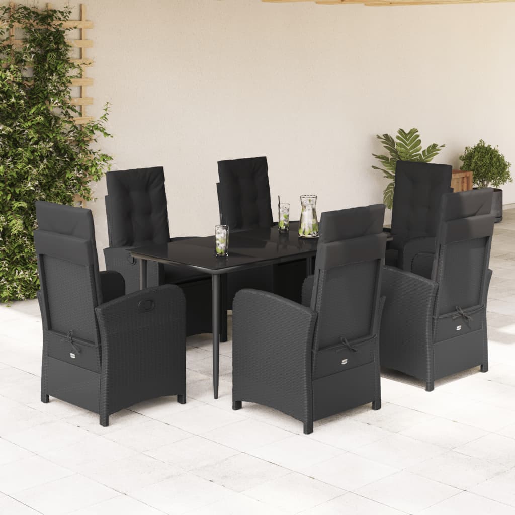 3-tlg. Garten-Essgruppe mit Kissen Schwarz Poly Rattan
