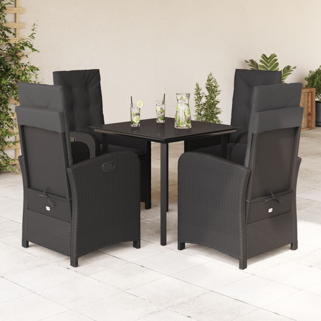 3-tlg. Garten-Essgruppe mit Kissen Schwarz Poly Rattan