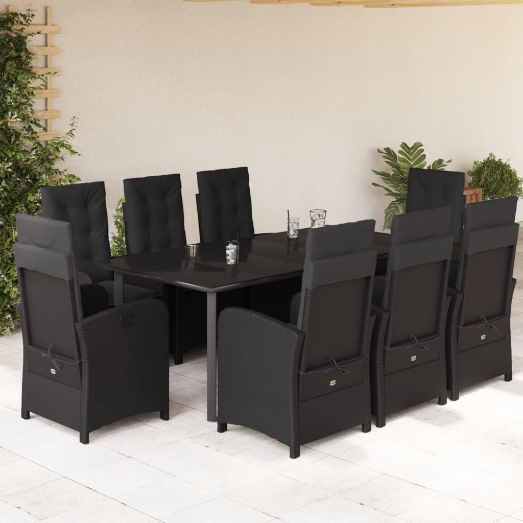 3-tlg. Garten-Essgruppe mit Kissen Schwarz Poly Rattan