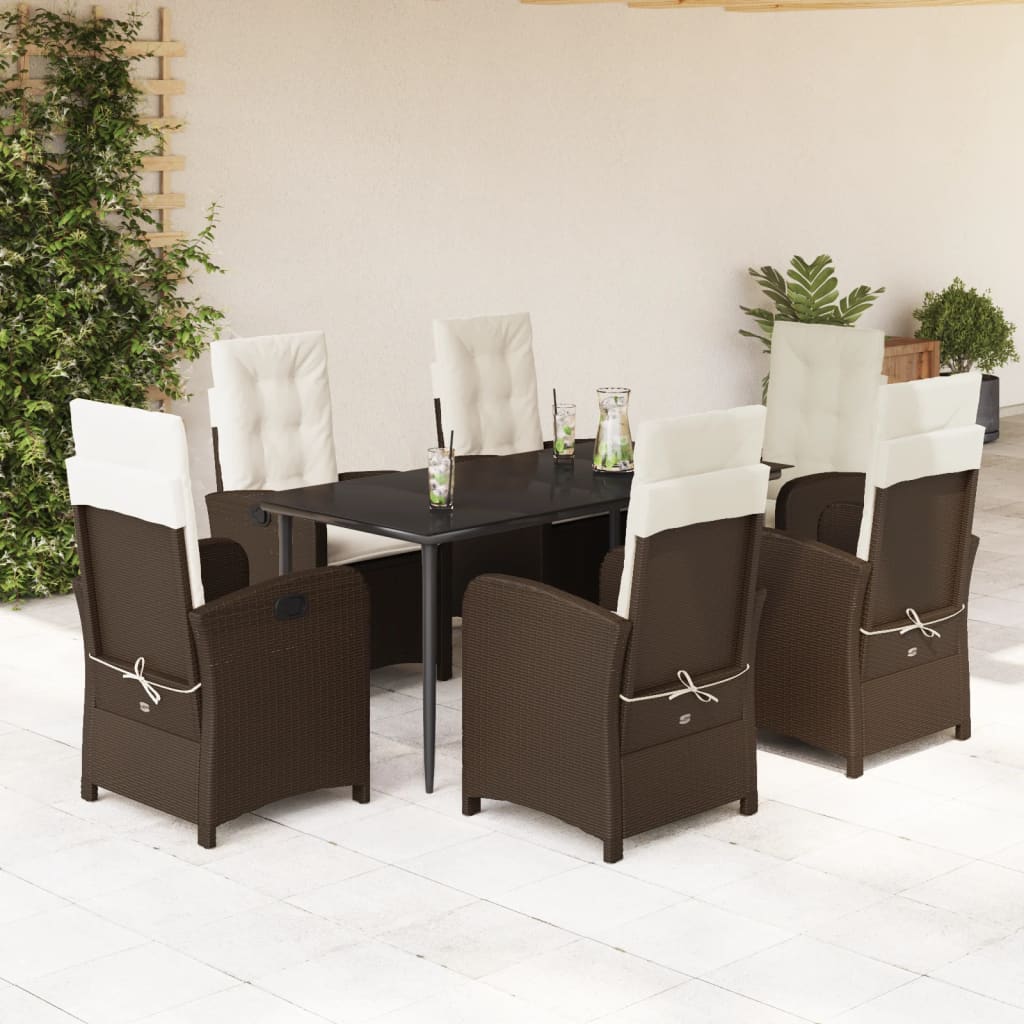 3-tlg. Garten-Essgruppe mit Kissen Braun Poly Rattan
