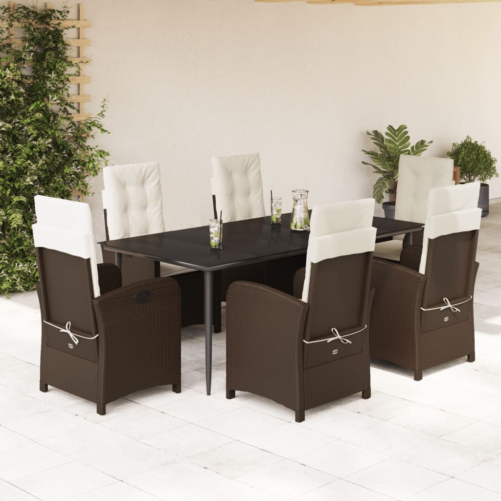 3-tlg. Garten-Essgruppe mit Kissen Braun Poly Rattan