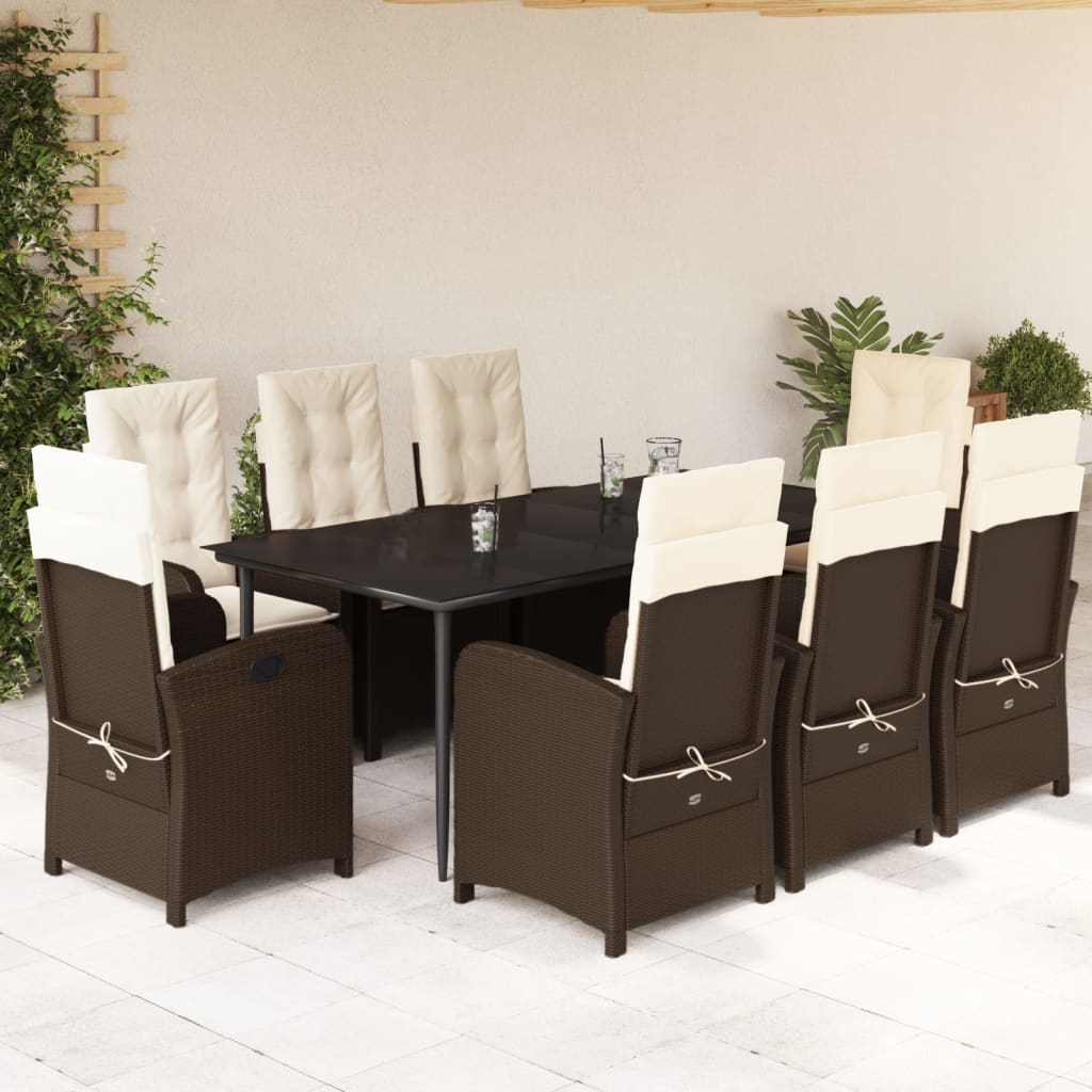 3-tlg. Garten-Essgruppe mit Kissen Braun Poly Rattan