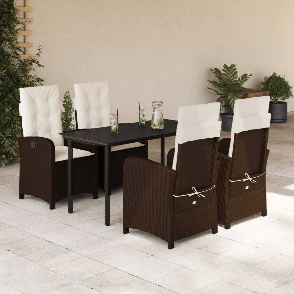 3-tlg. Garten-Essgruppe mit Kissen Braun Poly Rattan