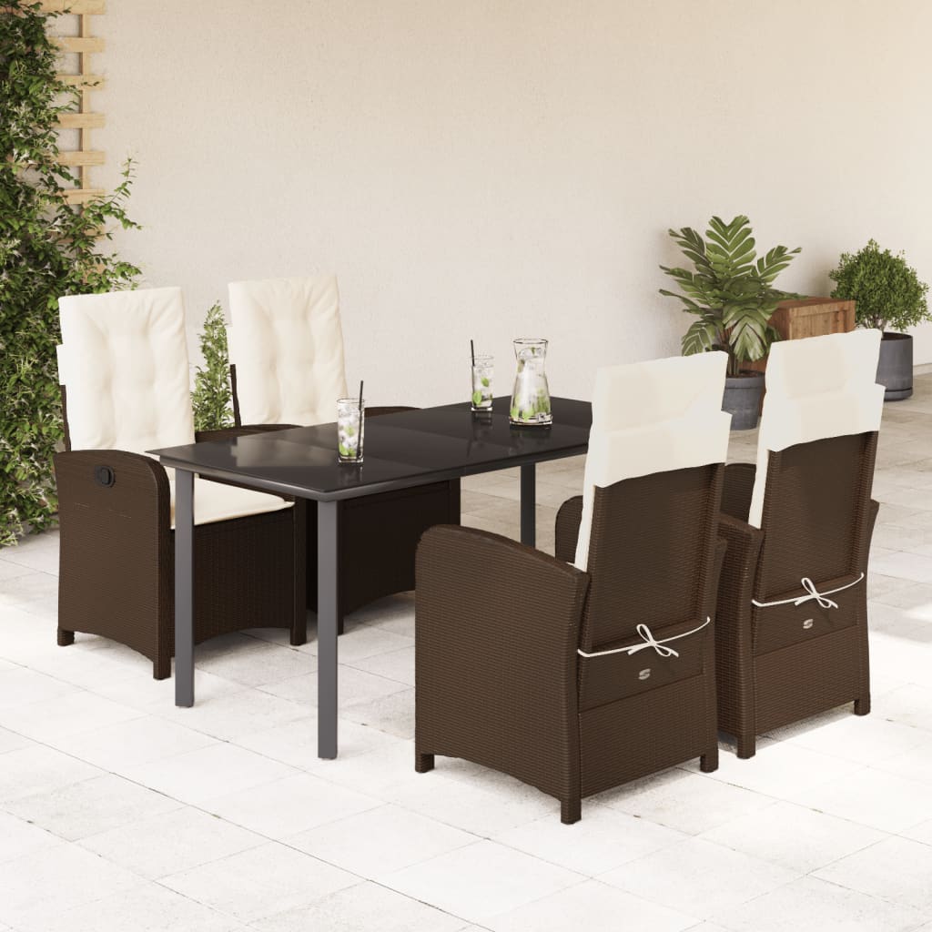 3-tlg. Garten-Essgruppe mit Kissen Braun Poly Rattan