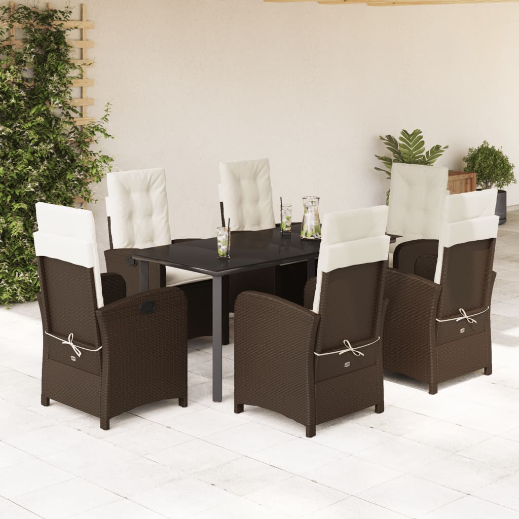3-tlg. Garten-Essgruppe mit Kissen Braun Poly Rattan